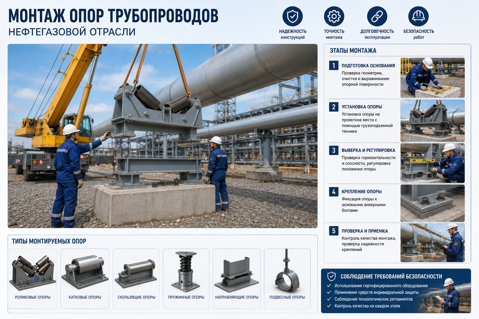 Монтаж опор трубопроводов нефтегазовой отрасли